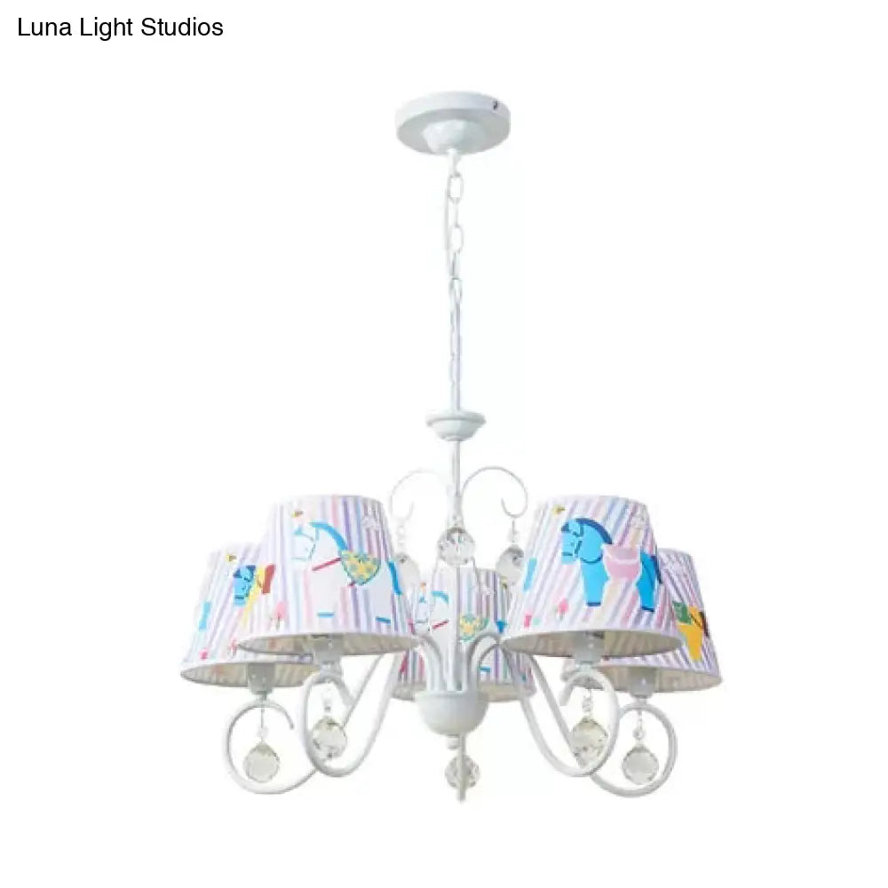 Cartoon Pony 5-Light Hanging Chandelier With Tapered White Shade For Nursing Room
