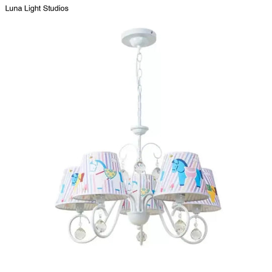 Cartoon Pony 5-Light Hanging Chandelier With Tapered White Shade For Nursing Room