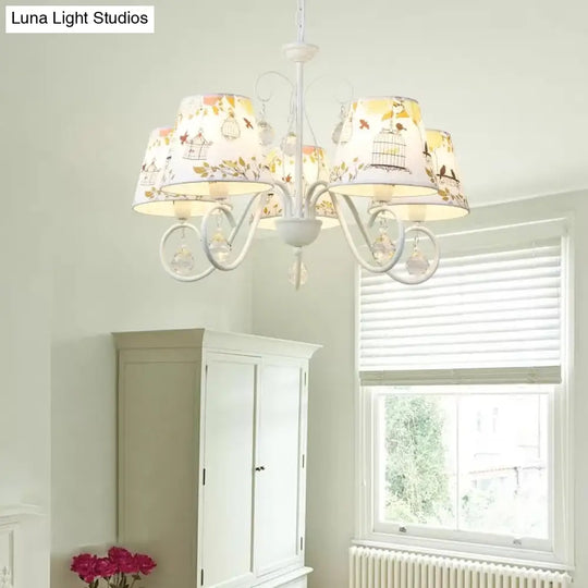 Cartoon Pony 5-Light Hanging Chandelier With Tapered White Shade For Nursing Room