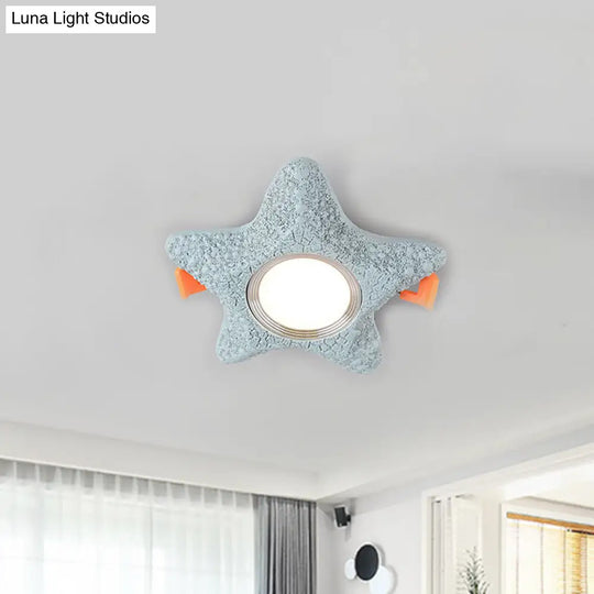 Cartoon Resin Led Starfish Flush Mount Ceiling Light In White/Warm Blue / White