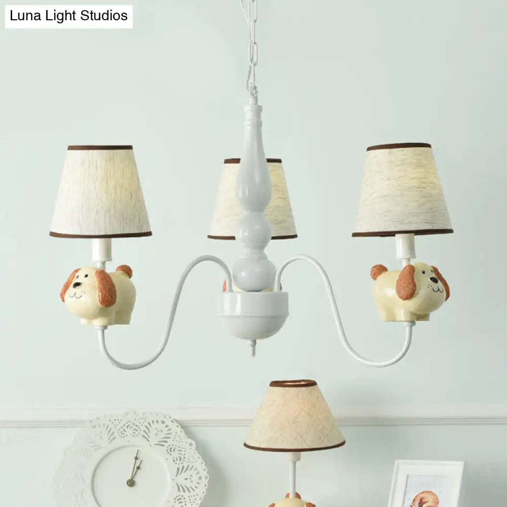 Cartoon Sheep Hanging Lamp: Kindergarten Fabric Pendant Light With 3 Lights