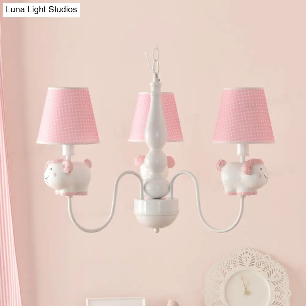 Cartoon Sheep Hanging Lamp: Kindergarten Fabric Pendant Light With 3 Lights