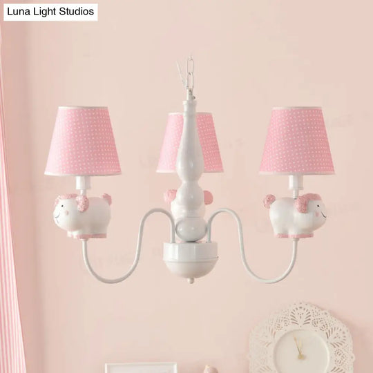 Cartoon Sheep Hanging Lamp: Kindergarten Fabric Pendant Light With 3 Lights