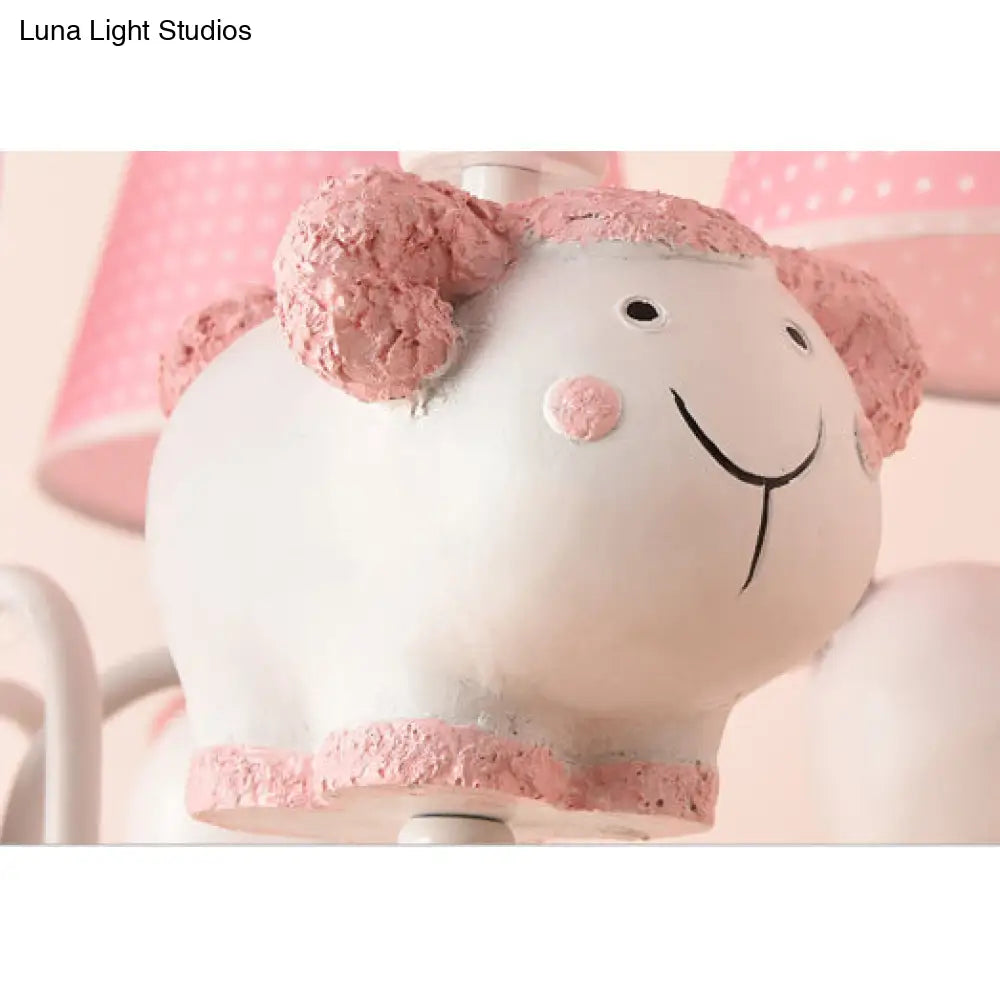 Cartoon Sheep Hanging Lamp: Kindergarten Fabric Pendant Light With 3 Lights