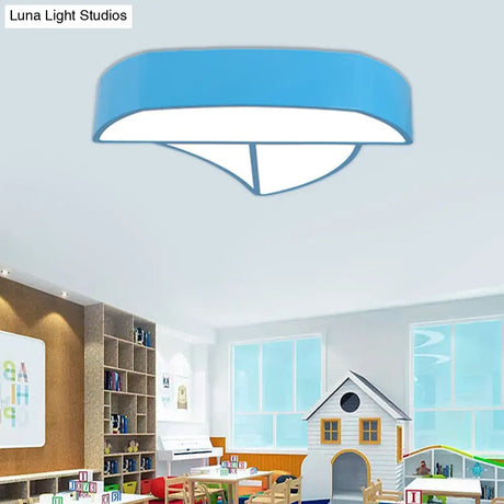 Cartoon Ship Led Ceiling Flush Mount Light For Nursing Room Or Kitchen Blue / White 19.5