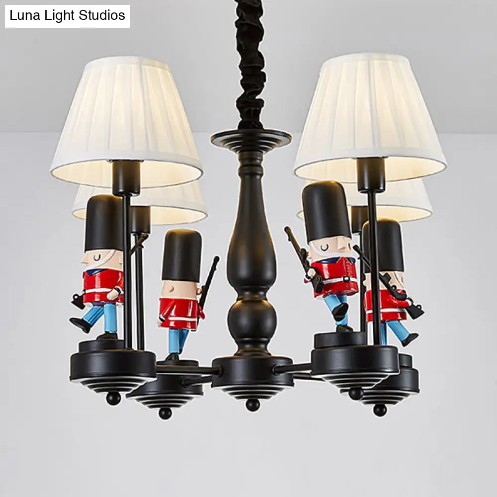 Cartoon Soldier Nursery Chandelier Pendant With Fabric Shade Resin Hanging Light