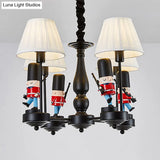 Cartoon Soldier Nursery Chandelier Pendant With Fabric Shade Resin Hanging Light