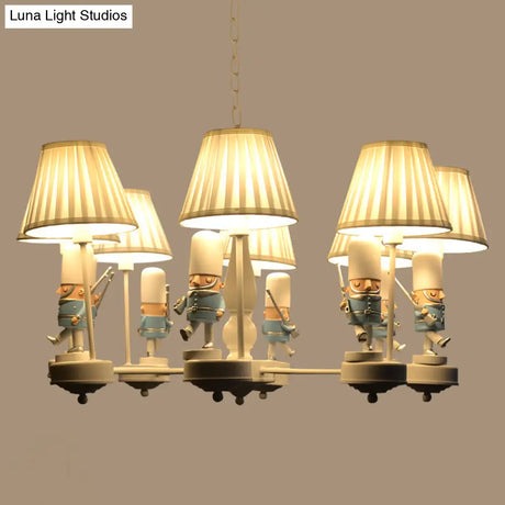 Cartoon Soldier Nursery Chandelier Pendant With Fabric Shade Resin Hanging Light