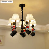 Cartoon Soldier Nursery Chandelier Pendant With Fabric Shade Resin Hanging Light
