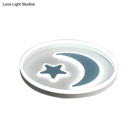 Cartoon Style Round Acrylic Ceiling Mount Led Lamp In Warm/White Light For Bedroom - Black/White