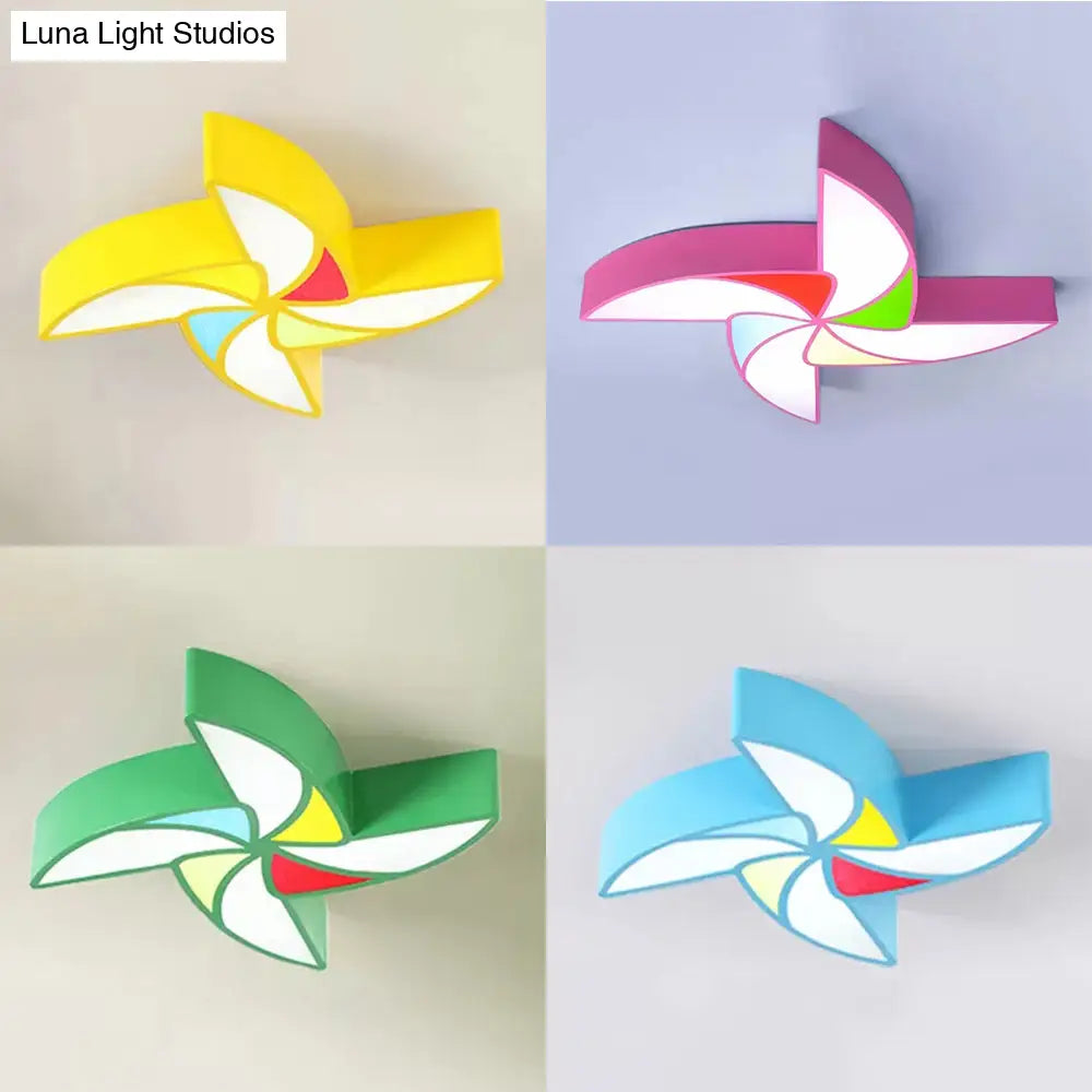 Cartoon Toy Windmill Ceiling Mount Light For Kindergarten – Acrylic And Metal Flush