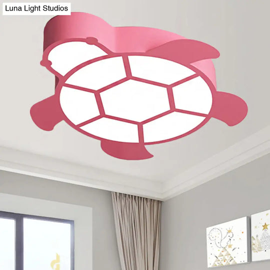 Cartoon Turtle Kindergarten Ceiling Light - Acrylic Flush Mount Fixture Pink / Warm