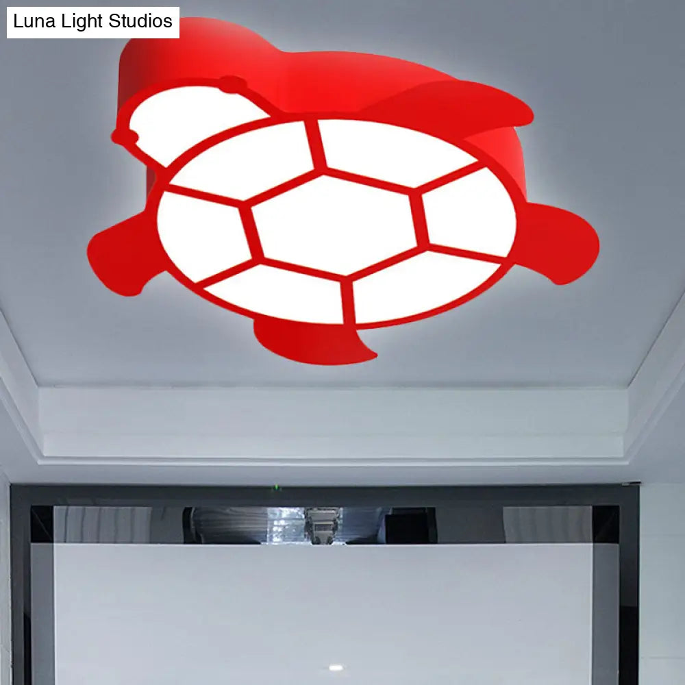 Cartoon Turtle Kindergarten Ceiling Light - Acrylic Flush Mount Fixture Red / White