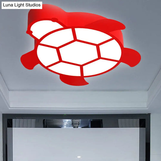 Cartoon Turtle Kindergarten Ceiling Light - Acrylic Flush Mount Fixture Red / White