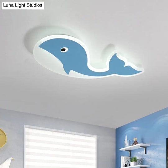 Cartoon Whale Flush Mount Lamp - Ultrathin Acrylic Led Ceiling Light For Kids Room (Pink/Blue) Blue