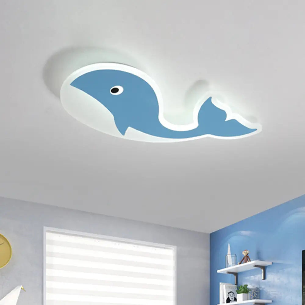 Cartoon Whale Flush Mount Lamp - Ultrathin Acrylic Led Ceiling Light For Kids’ Room (Pink/Blue) Blue