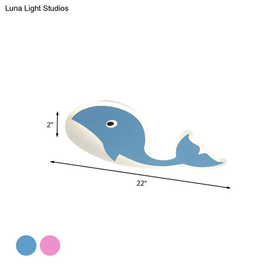 Cartoon Whale Flush Mount Lamp - Ultrathin Acrylic Led Ceiling Light For Kids Room (Pink/Blue)