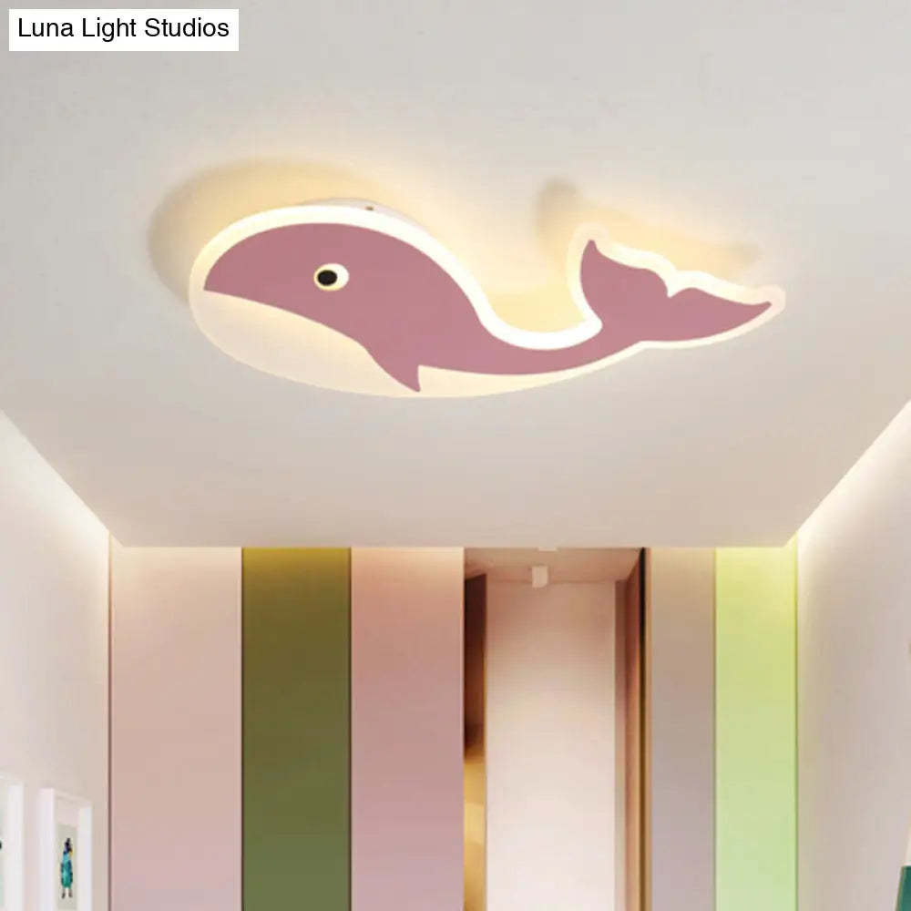 Cartoon Whale Flush Mount Lamp - Ultrathin Acrylic Led Ceiling Light For Kids Room (Pink/Blue)