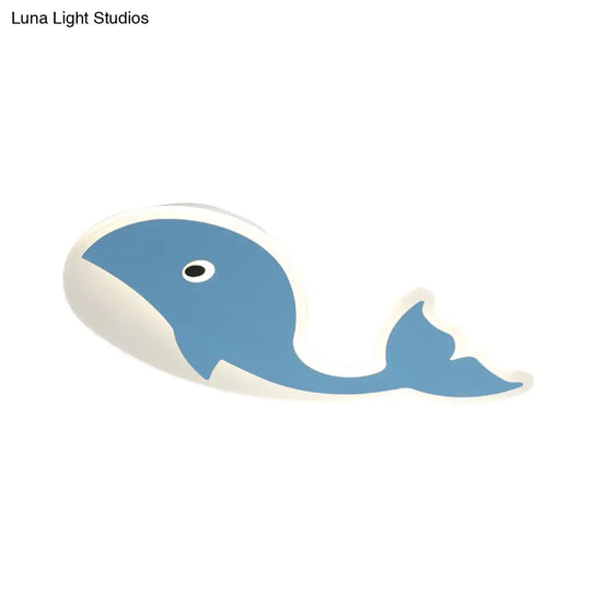 Cartoon Whale Flush Mount Lamp - Ultrathin Acrylic Led Ceiling Light For Kids Room (Pink/Blue)