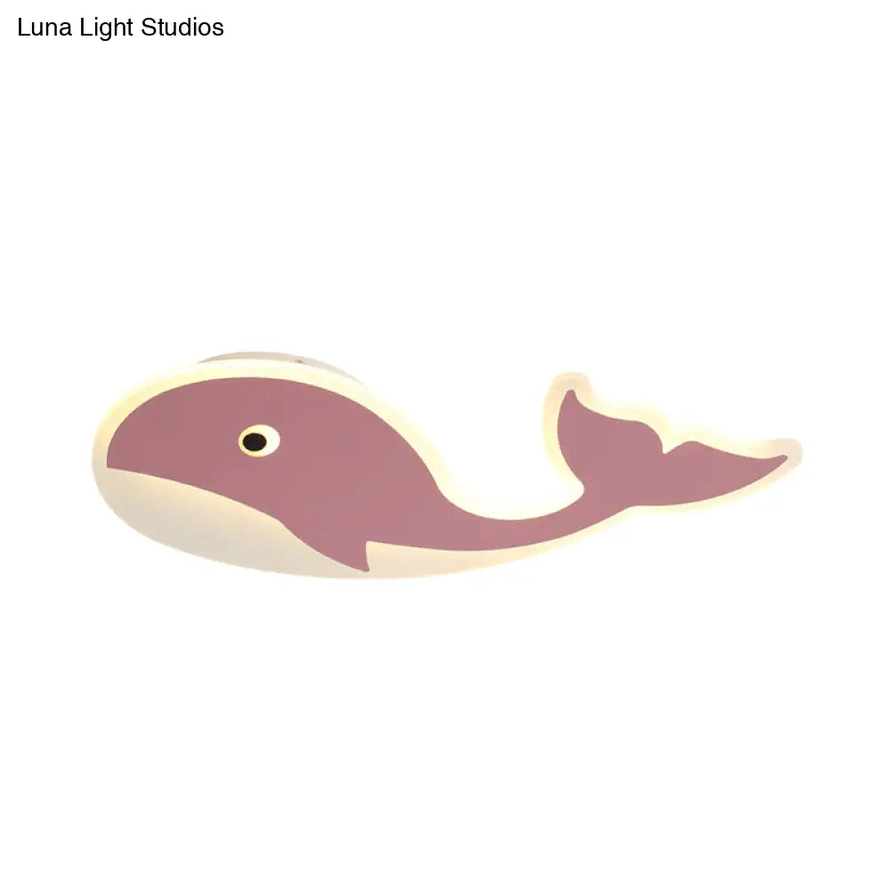 Cartoon Whale Flush Mount Lamp - Ultrathin Acrylic Led Ceiling Light For Kids’ Room (Pink/Blue)