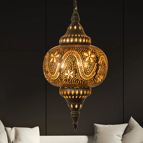 Carved Pendant Lighting: 1 Head Brass 8/11/13 Wide Metal Hanging Light Fixture / 13