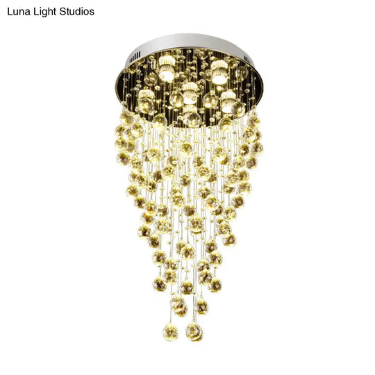 Cascade Flushmount Crystal Ceiling Light Fixture - Contemporary Faceted Design (6 Heads) Nickel