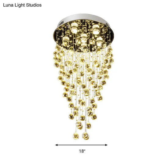 Cascade Flushmount Crystal Ceiling Light Fixture - Contemporary Faceted Design (6 Heads) Nickel