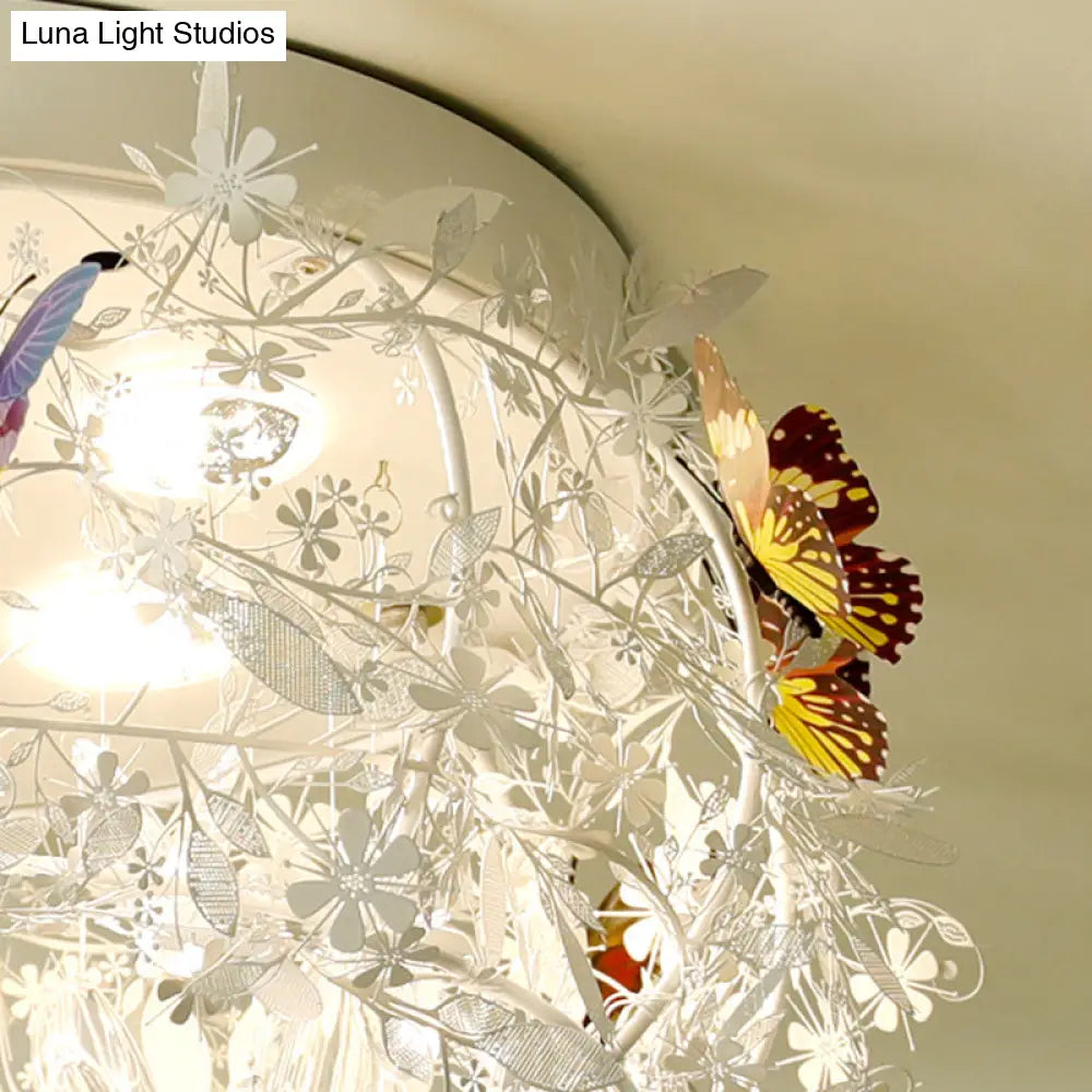 Cascade Teardrop Crystal Ceiling Light - 18’/23.5’ Wide Contemporary 5 Heads Nickel Flush Mount
