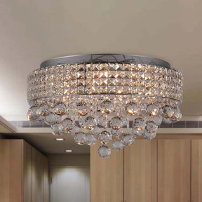 Cascading Crystal Ball Ceiling Light Fixture With 9 Lights In Modern Nickel Finish