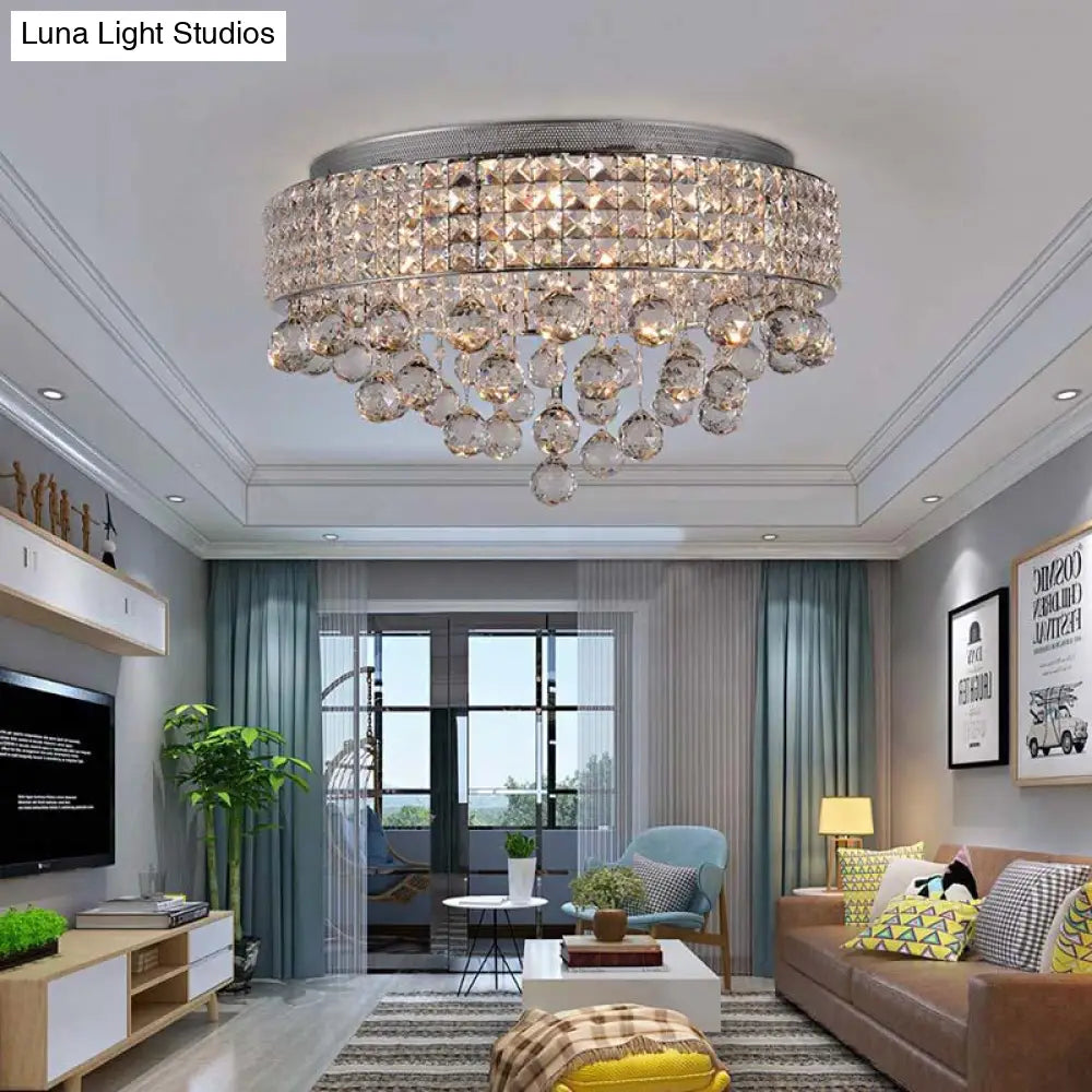 Cascading Crystal Ball Ceiling Light Fixture With 9 Lights In Modern Nickel Finish