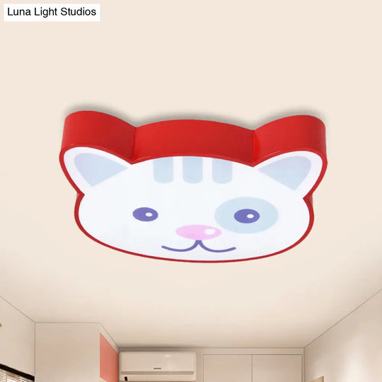 Cat Shaped Red Animal Ceiling Lamp - Metal & Acrylic Flush Light For Kitchen Foyer