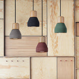 Cement Bottle Small Hanging Lamp Macaron Single Red/Grey/Green Ceiling Pendant Light With Wood Top
