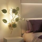 Ceramic And Crystal Branch Wall Lamp With 3 Bulbs Rose/Leaf Design In Black/White For Bedroom Sconce