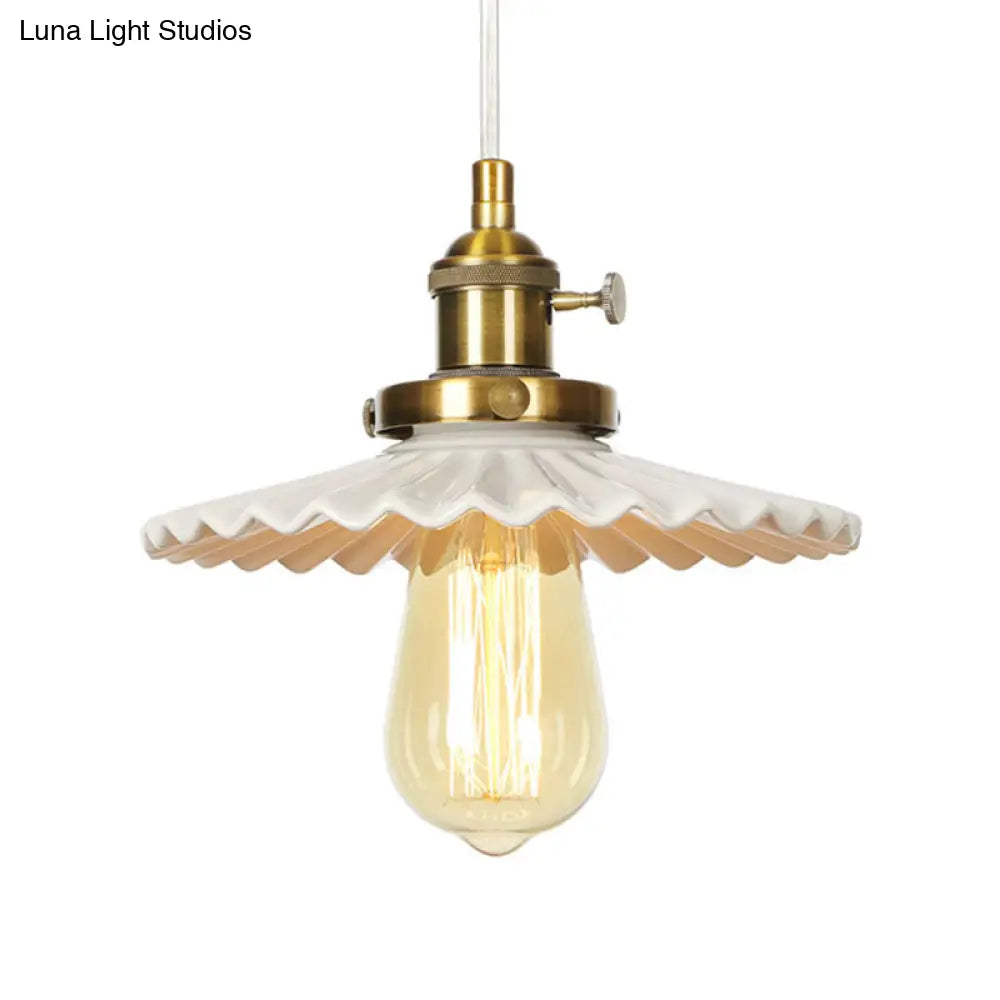 Ceramic Scalloped Edge Industrial Pendant Light With Single Bulb For Dining Rooms In Black Bronze