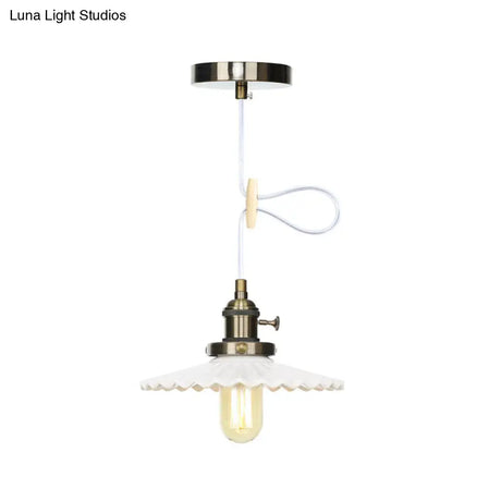 Ceramic Scalloped Edge Industrial Pendant Light With Single Bulb For Dining Rooms In Black Bronze