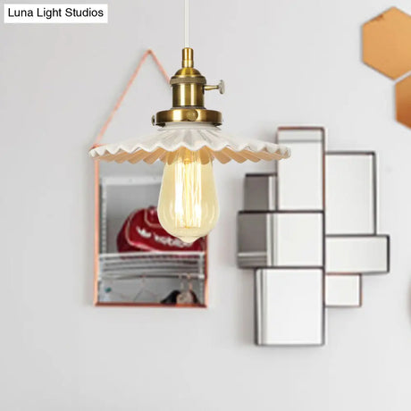 Ceramic Scalloped Edge Industrial Pendant Light With Single Bulb For Dining Rooms In Black Bronze