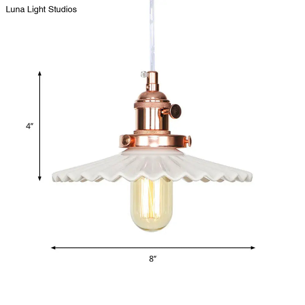 Ceramic Scalloped Edge Industrial Pendant Light With Single Bulb For Dining Rooms In Black Bronze