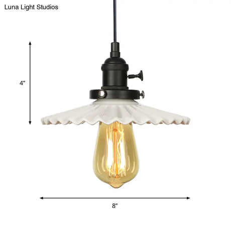 Ceramic Scalloped Edge Industrial Pendant Light With Single Bulb For Dining Rooms In Black Bronze