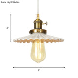 Ceramic Scalloped Edge Industrial Pendant Light With Single Bulb For Dining Rooms In Black Bronze