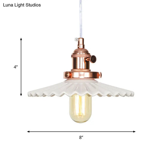 Scalloped Edge Hanging Light Fixture - Ceramic Pendant Ceiling For Industrial Dining Rooms (1 Bulb)