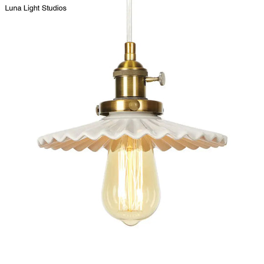 Scalloped Edge Hanging Light Fixture - Ceramic Pendant Ceiling For Industrial Dining Rooms (1 Bulb)