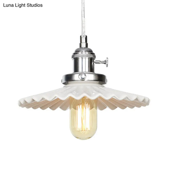 Scalloped Edge Hanging Light Fixture - Ceramic Pendant Ceiling For Industrial Dining Rooms (1 Bulb)