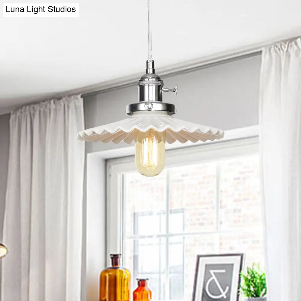 Ceramic Scalloped Edge Industrial Pendant Light With Single Bulb For Dining Rooms In Black Bronze