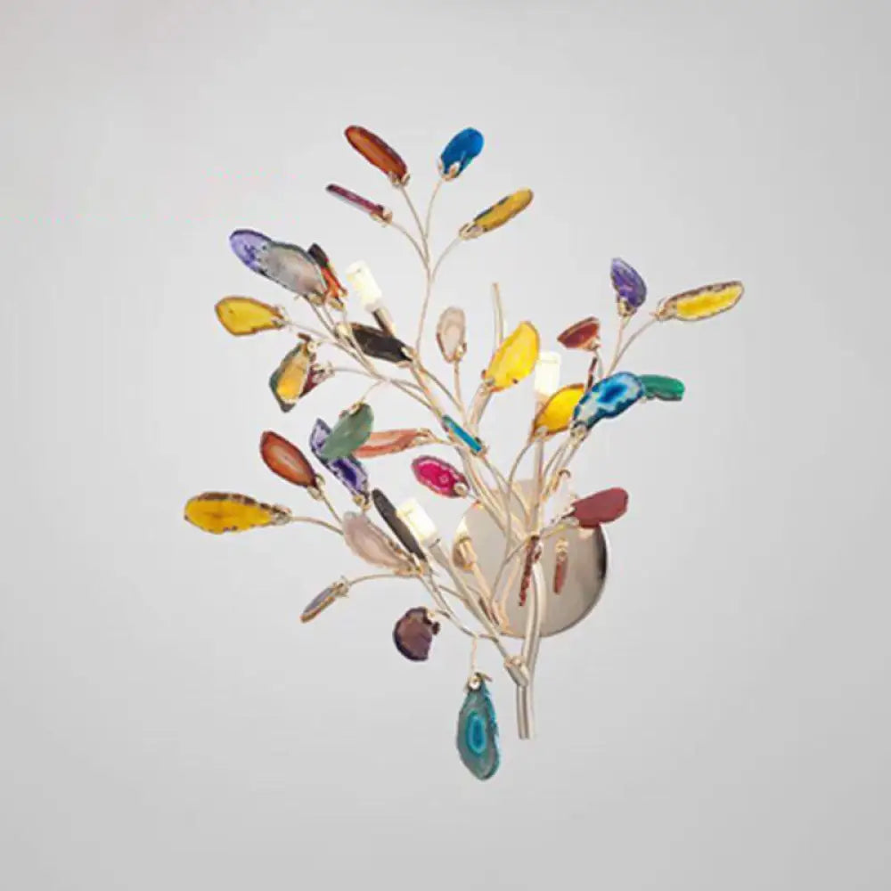 Champagne Agate Leaf Wall Sconce: Artistic Lighting Fixture For Bedroom 3 /