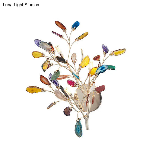 Champagne Agate Leaf Wall Sconce: Artistic Lighting Fixture For Bedroom