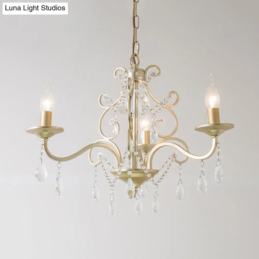 Champagne Crystal Hanging Light: Traditional Restaurant Chandelier With Swirl Element - 3/6 Bulbs