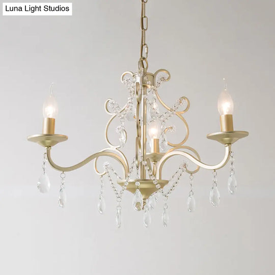 Champagne Crystal Hanging Light: Traditional Restaurant Chandelier With Swirl Element - 3/6 Bulbs