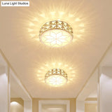 Champagne Led Crystal Embedded Round Ceiling Light - Simple Style Flush Mount For Passageway