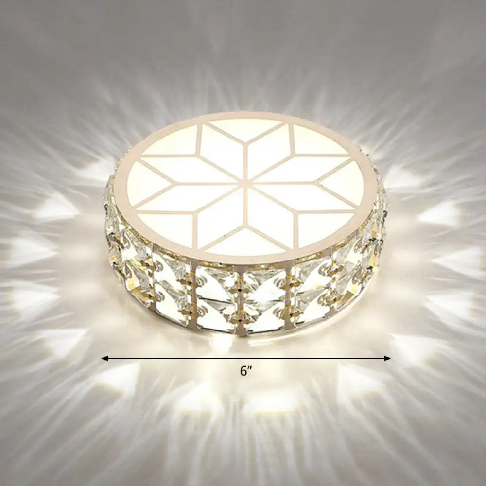 Champagne Led Crystal Embedded Round Ceiling Light - Simple Style Flush Mount For Passageway / 6’