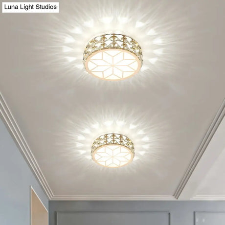 Champagne Led Crystal Embedded Round Ceiling Light - Simple Style Flush Mount For Passageway